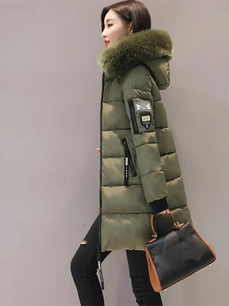 Women’s Winter Hooded Parka Coat – Fur Collar Warm Long Jacket