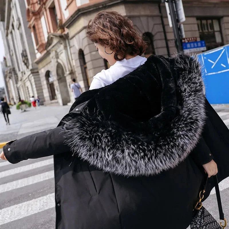Women’s Long Hooded Winter Parka – Fur Collar Warm Coat