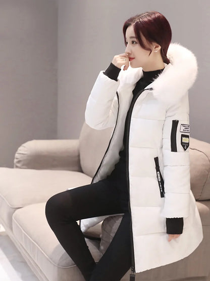 Women’s Winter Hooded Parka Coat – Fur Collar Warm Long Jacket