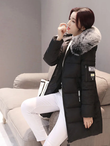 Women’s Winter Hooded Parka Coat – Fur Collar Warm Long Jacket