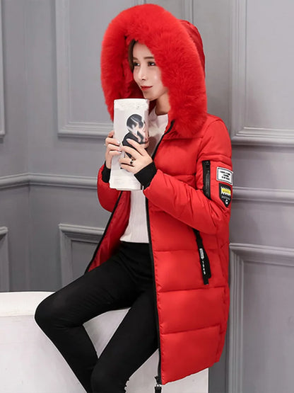 Women’s Winter Hooded Parka Coat – Fur Collar Warm Long Jacket