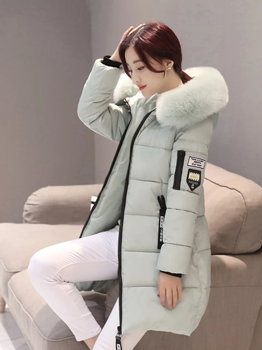 Women’s Winter Hooded Parka Coat – Fur Collar Warm Long Jacket