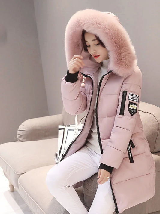 Women’s Winter Hooded Parka Coat – Fur Collar Warm Long Jacket