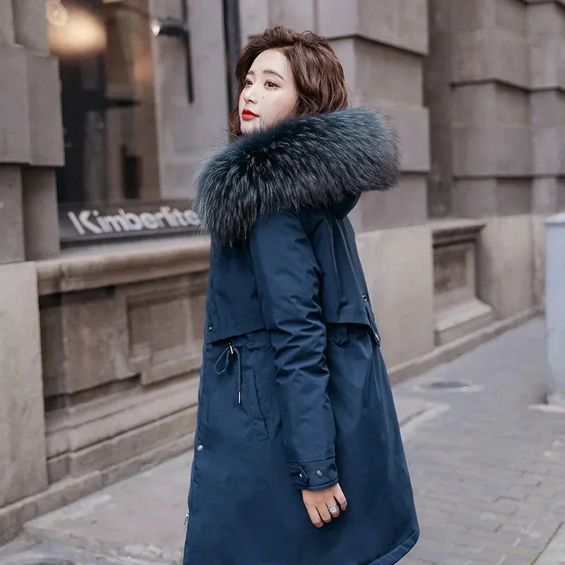 Women’s Long Hooded Winter Parka – Fur Collar Warm Coat