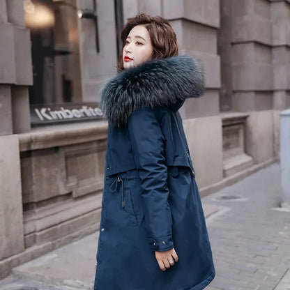 Women’s Long Hooded Winter Parka – Fur Collar Warm Coat