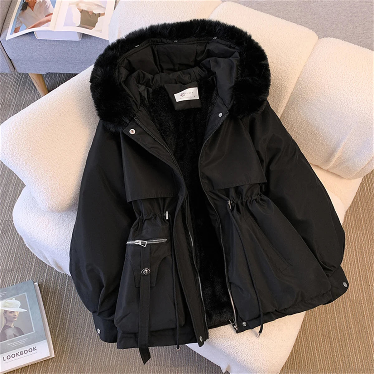 Women’s Korean Hooded Padded Jacket – Casual Zip-Up Parka