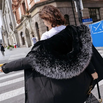 Women’s Long Hooded Winter Parka – Fur Collar Warm Coat