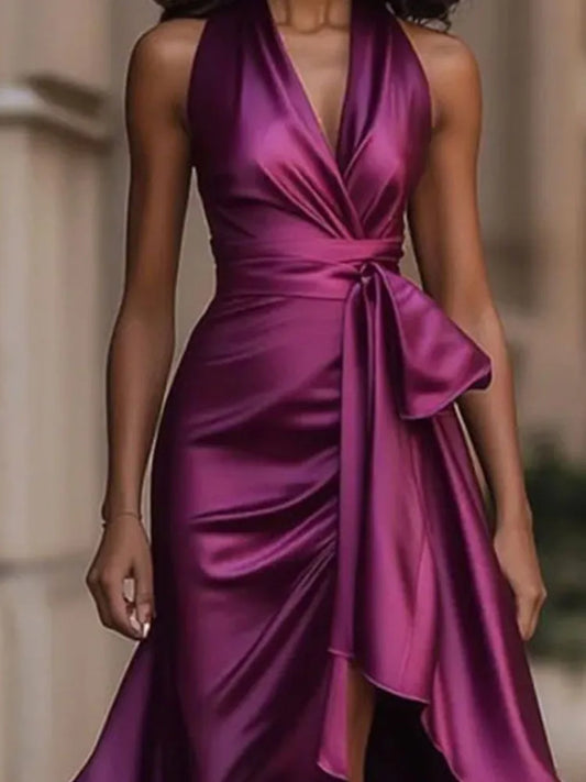 Elegant High Waist V-Neck Lace-Up Long Party Dress