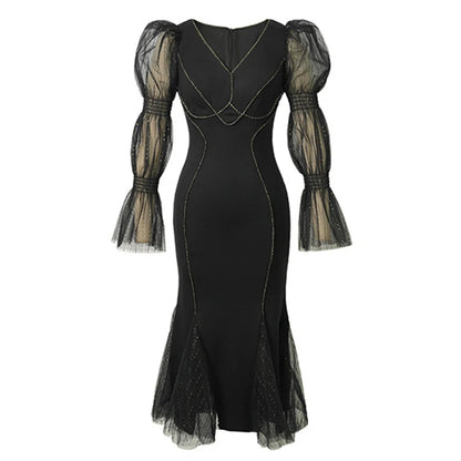 Elegant Mesh Spliced Embroidered Fishtail Prom Dress