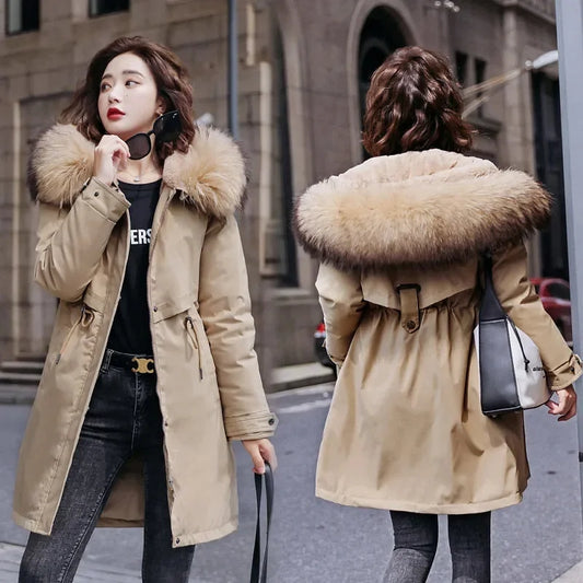 Women’s Long Hooded Winter Parka – Fur Collar Warm Coat