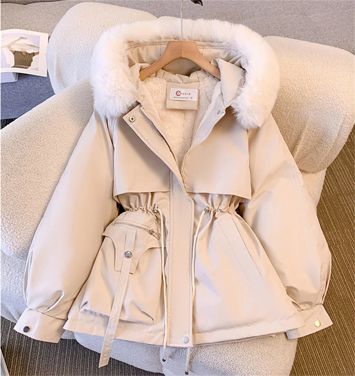Women’s Korean Hooded Padded Jacket – Casual Zip-Up Parka
