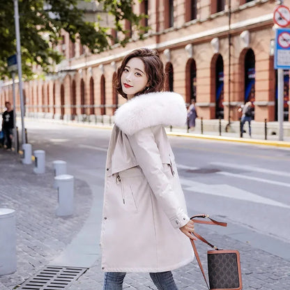 Women’s Long Hooded Winter Parka – Fur Collar Warm Coat