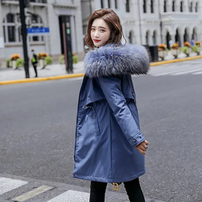 Women’s Long Hooded Winter Parka – Fur Collar Warm Coat