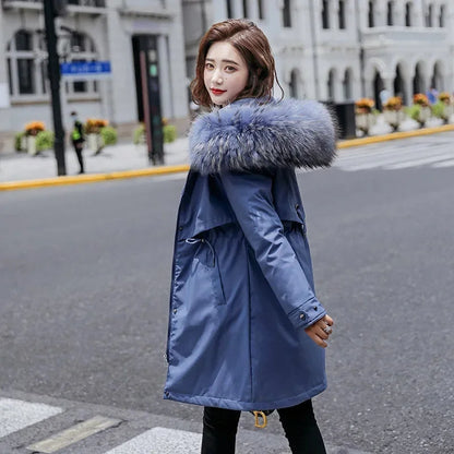 Women’s Long Hooded Winter Parka – Fur Collar Warm Coat