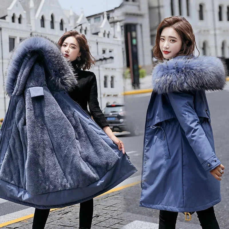 Women’s Long Hooded Winter Parka – Fur Collar Warm Coat