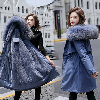 Women’s Long Hooded Winter Parka – Fur Collar Warm Coat
