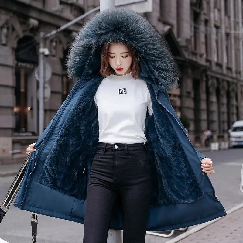 Women’s Long Hooded Winter Parka – Fur Collar Warm Coat
