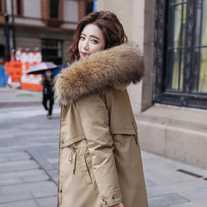 Women’s Long Hooded Winter Parka – Fur Collar Warm Coat